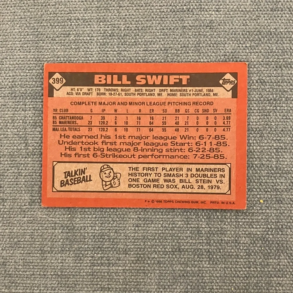 1987 Topps Seattle Mariners Baseball Card Trading Card - Picture 2 of 2